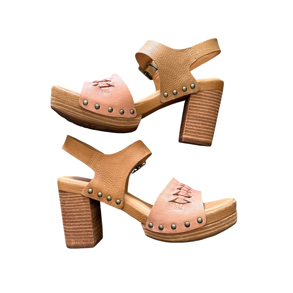 Kork Ease Leather Platform Sandals Women 8 Heels Brown Woven Strap Boho Chunky - Picture 4 of 12